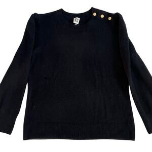 Anne Klein Sweater Pullover Black Size Large L with Puffed Sleeves NEW